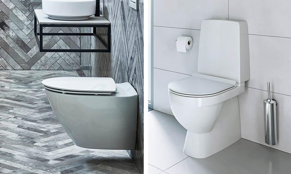 Ifö væghængt toilet (ve.) og Duravit gulvstående toilet (hø.) Ifö væghængt toilet (ve.) og Duravit gulvstående toilet (hø.)