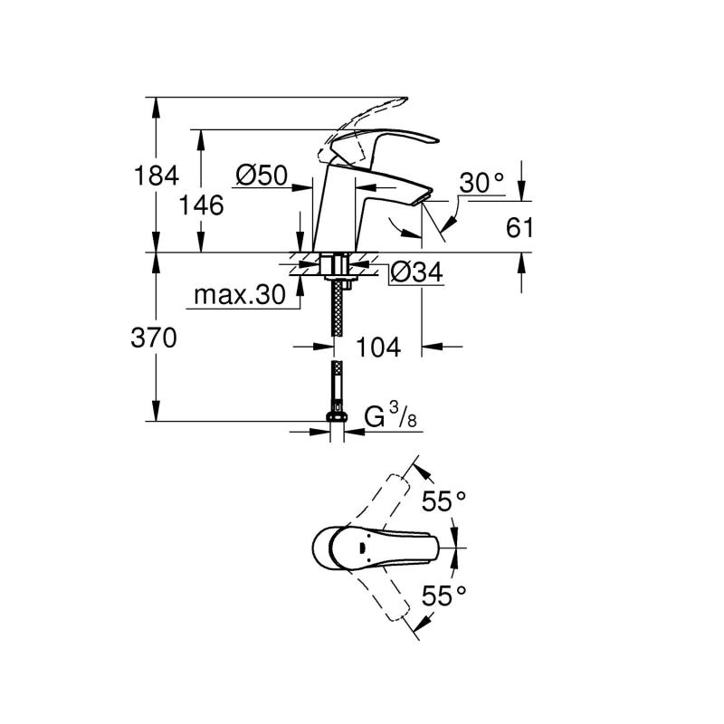 GROHE Eurosmart håndvaskarmatur u/bundventil, krom  GROHE Eurosmart håndvaskarmatur u/bundventil, krom