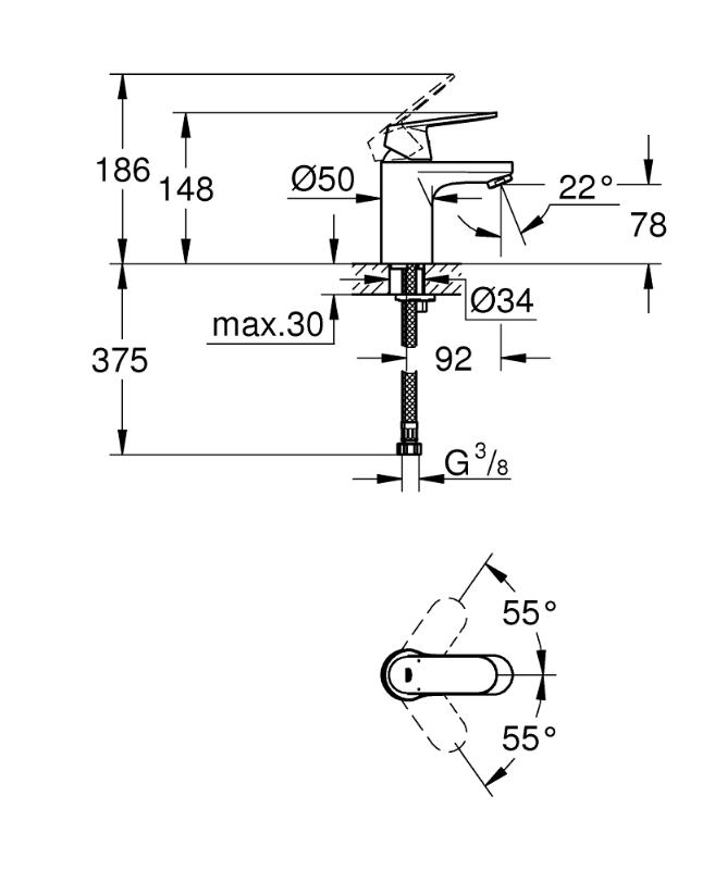 Grohe Eurosmart Cosmopolitan håndvaskarmatur S-size, krom  Grohe Eurosmart Cosmopolitan håndvaskarmatur S-size, krom