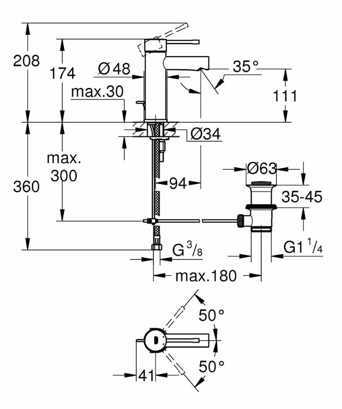 GROHE Essence håndvaskarmatur m/bundventil, s-size, krom GROHE Essence håndvaskarmatur m/bundventil, s-size, krom