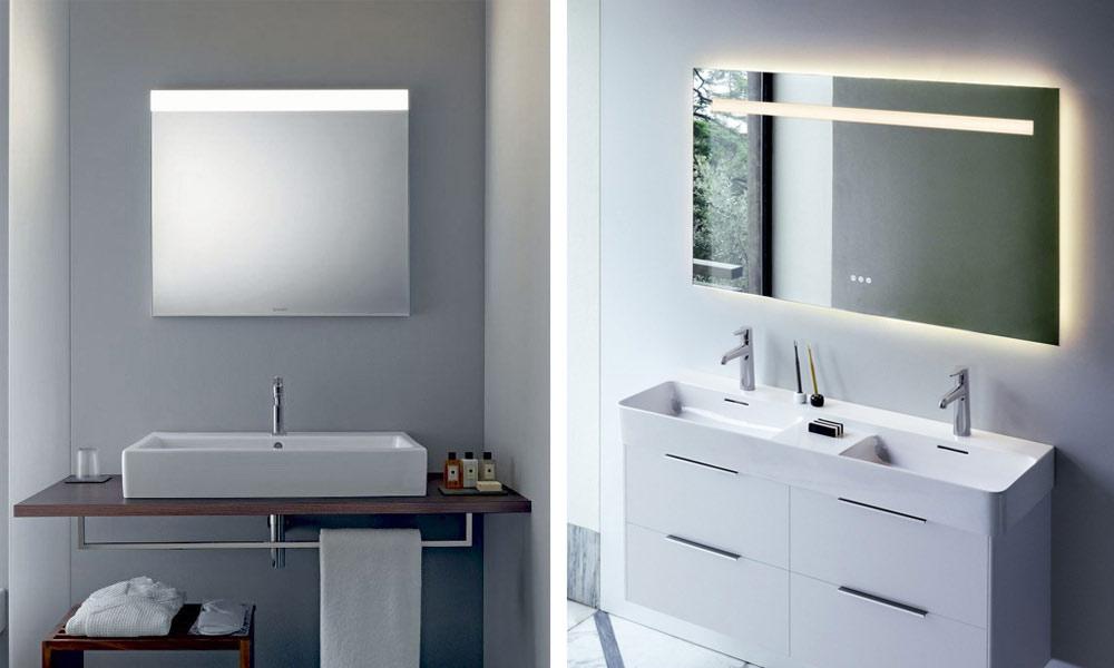 Duravit spejl med lys (ve.) og Laufen spejl med lys (hø.) Duravit spejl med lys (ve.) og Laufen spejl med lys (hø.)